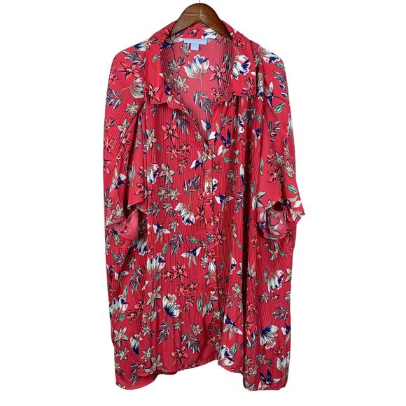 Only Necessities Blouse Top Short Sleeve Pink Floral Women’s 34/36 4X - Picture 1 of 10